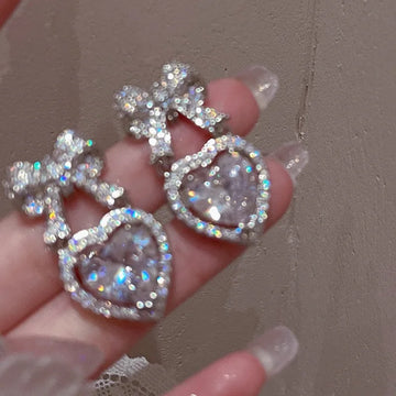 DAIIIBABYYY  -  Korean Elegant Rhinestone Bowknot Drop Earrings For Women Fashion Heart Crystal Pendientes Party Jewelry Gifts